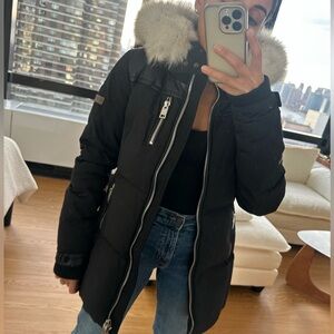 Nicole Benisti Black Down Puffer Jacket with Real Fox Fur Hood